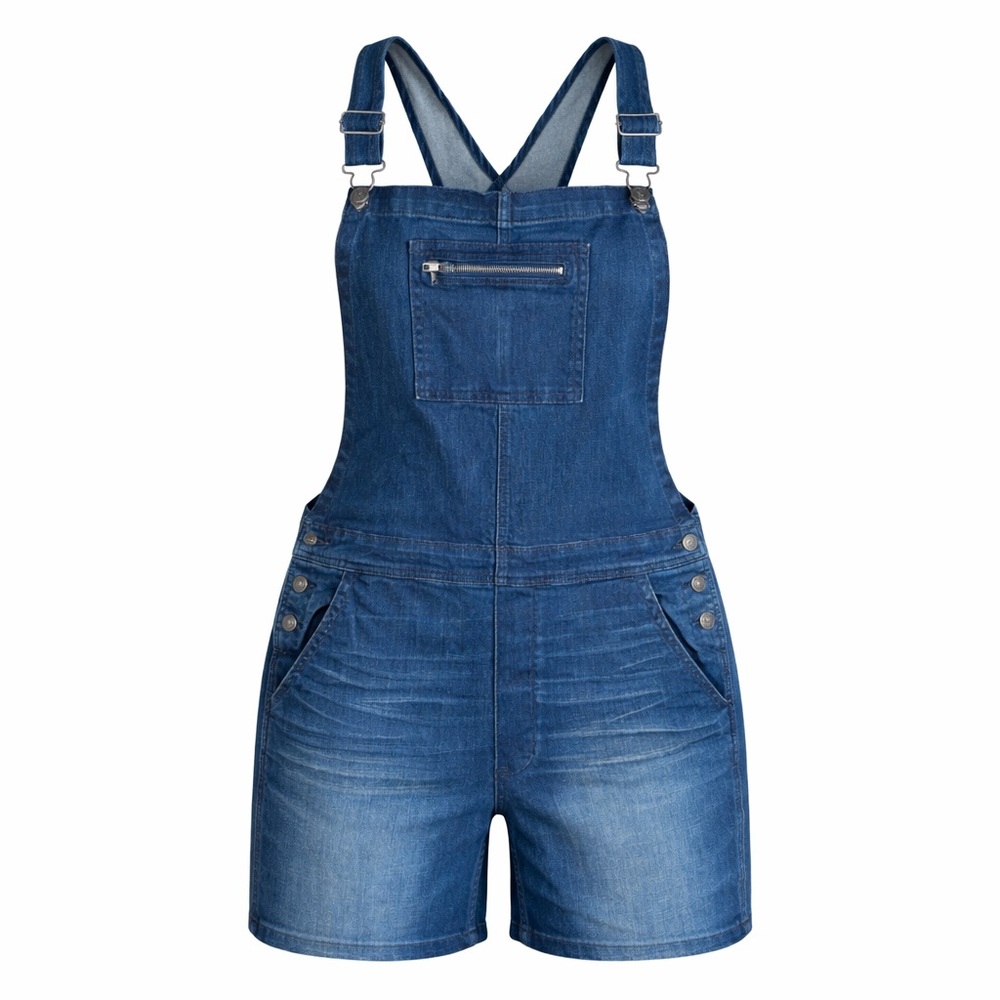 American Eagle Denim Short Overalls Womens XL Blue Stretch Bib Shorts Distressed